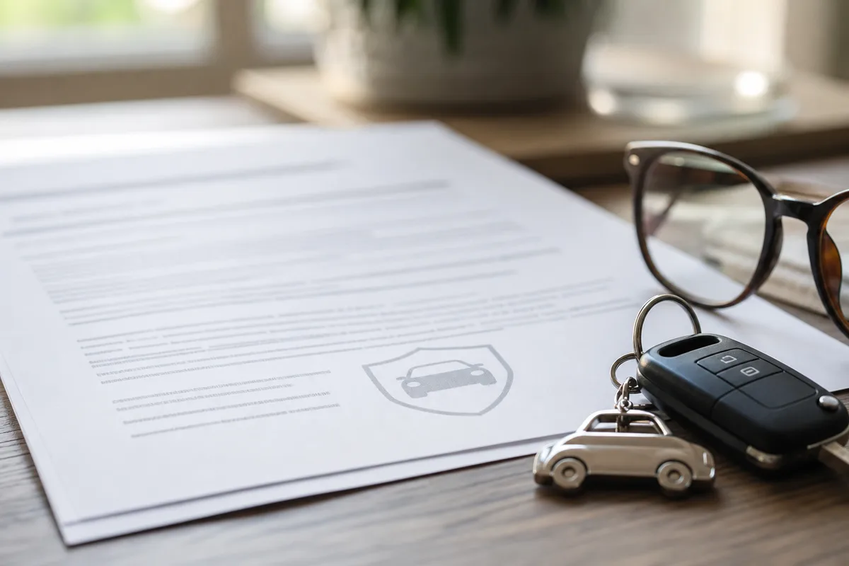 Contrat d’assurance auto posé près d’un trousseau de clés de voiture